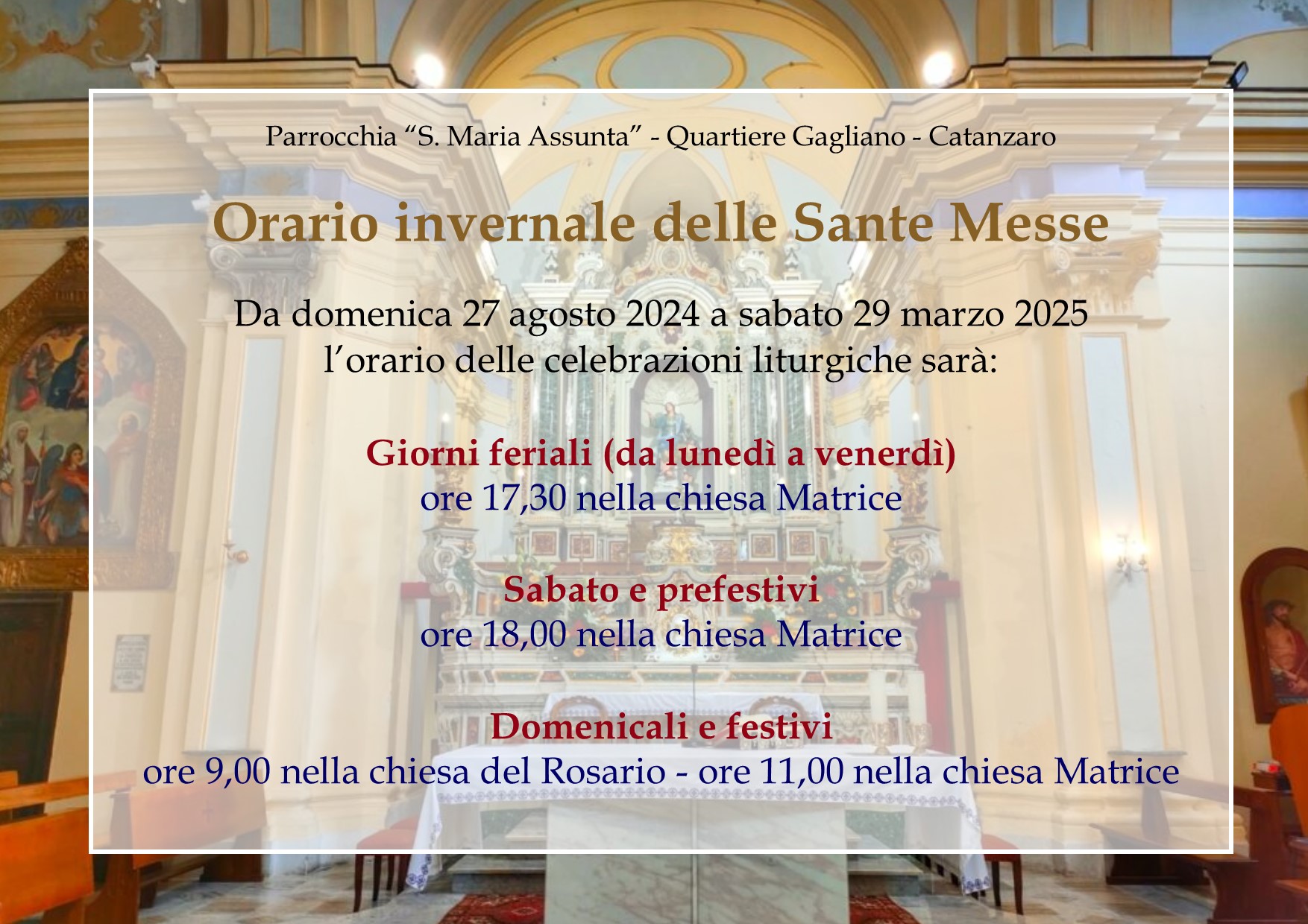 Orario messe invernali